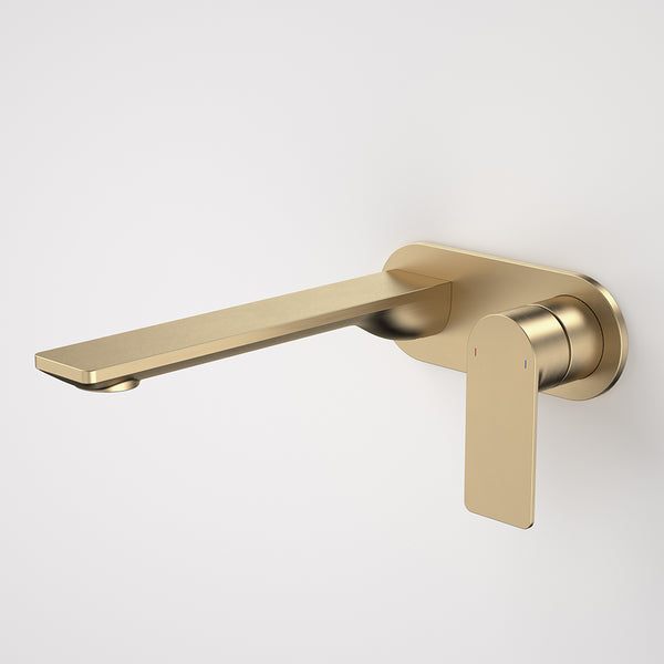 Caroma Urbane II 220mm Wall Basin/Bath Mixer and Outlet Round Plate Lead Free Brushed Brass