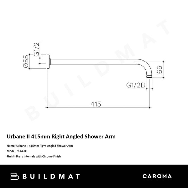 Caroma Urbane II 415mm Right Angled Shower Arm Chrome