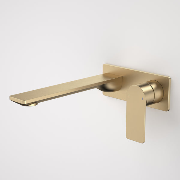 Caroma Urbane II 220mm Wall Basin/Bath Mixer Rectangular Cover Plate Brushed Brass Sales Kit