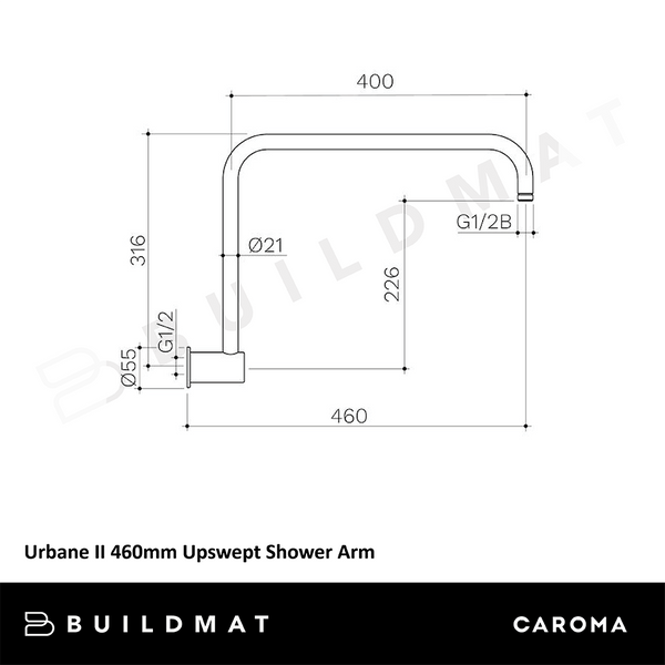 Caroma Urbane II 460mm Upswept Shower Arm Brushed Bronze