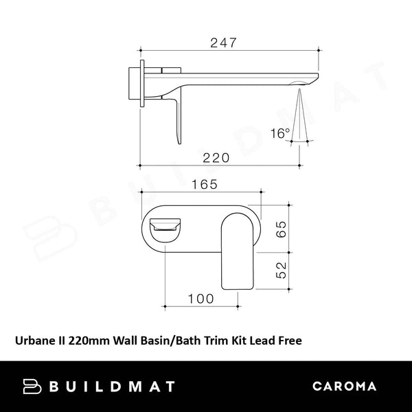 Caroma Urbane II 220mm Wall Basin/Bath (Trim Kit Only) Round Cover Plate Lead Free Gunmetal