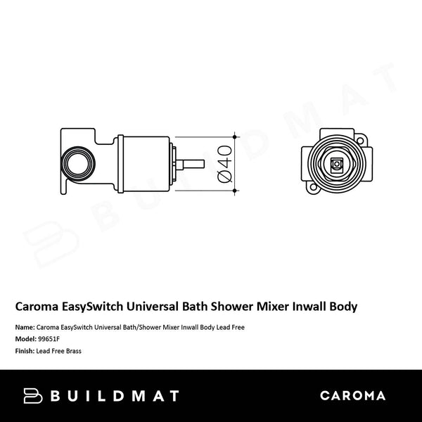 Caroma EasySwitch Universal Bath/ Shower Mixer Inwall Body Lead Free