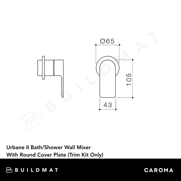 Caroma Urbane II Bath/Shower Wall Mixer with Round Cover Plate (Trim Kit Only) Brushed Brass