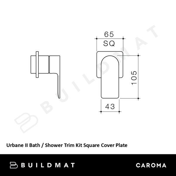 Caroma Urbane II Bath/Shower Wall Mixer with Square Cover Plate (Trim Kit Only) Brushed Nickel