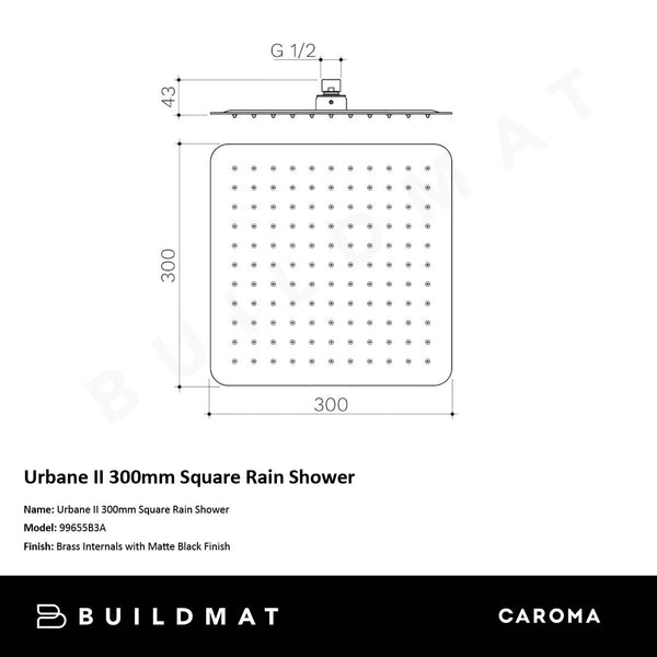 Caroma Urbane II 300mm Square Rain Shower Matte Black
