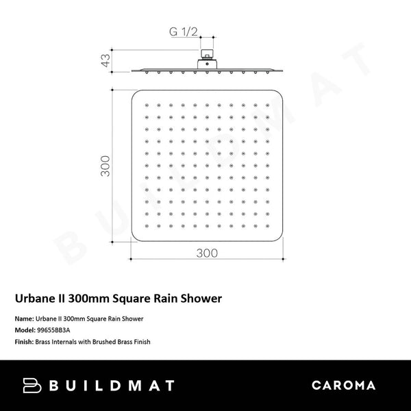 Caroma Urbane II 300mm Square Rain Shower Brushed Brass