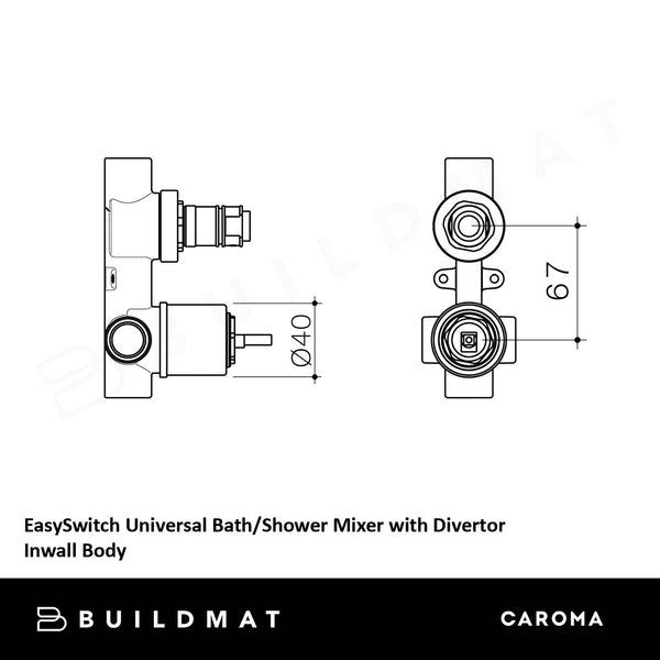 Caroma EasySwitch Universal Bath/ Shower Mixer with Diverter Inwall Body