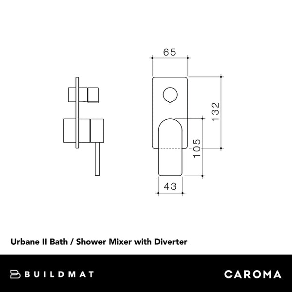 Caroma Urbane II Bath/Shower Mixer With Diverter (Trim Kit Only) Rectangular Cover Plate Brushed Nickel