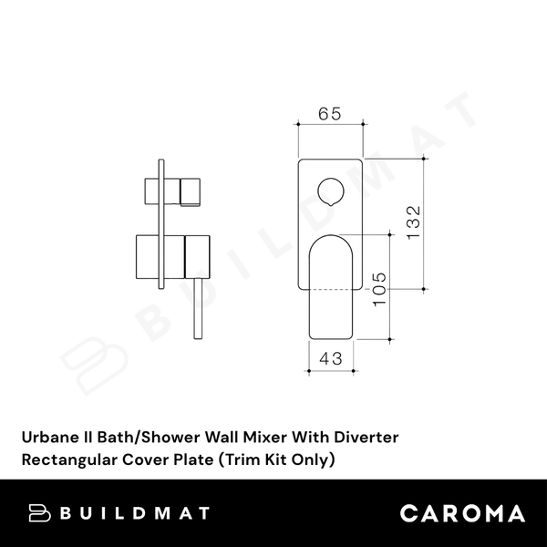 Caroma Urbane II Bath/Shower Wall Mixer With Diverter Rectangular Cover Plate (Trim Kit Only) Chrome
