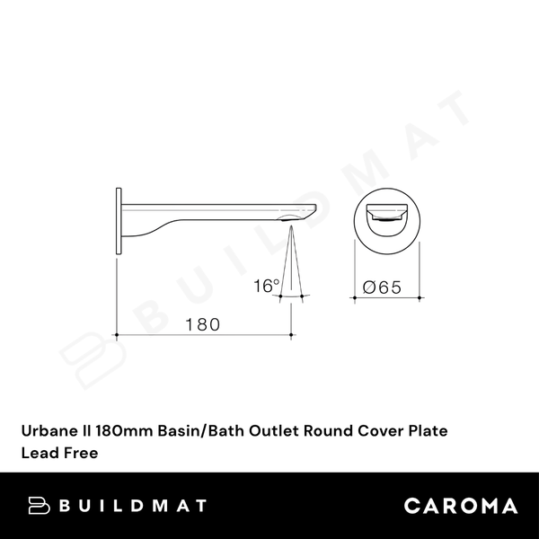 Caroma Urbane II 180mm Basin/Bath Outlet Round Cover Plate Brushed Brass Lead Free