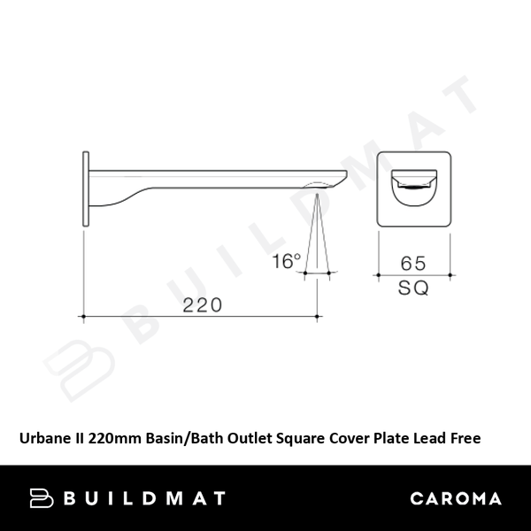 Caroma Urbane II 220mm Basin/Bath Outlet Square Cover Plate Matte Black Lead Free