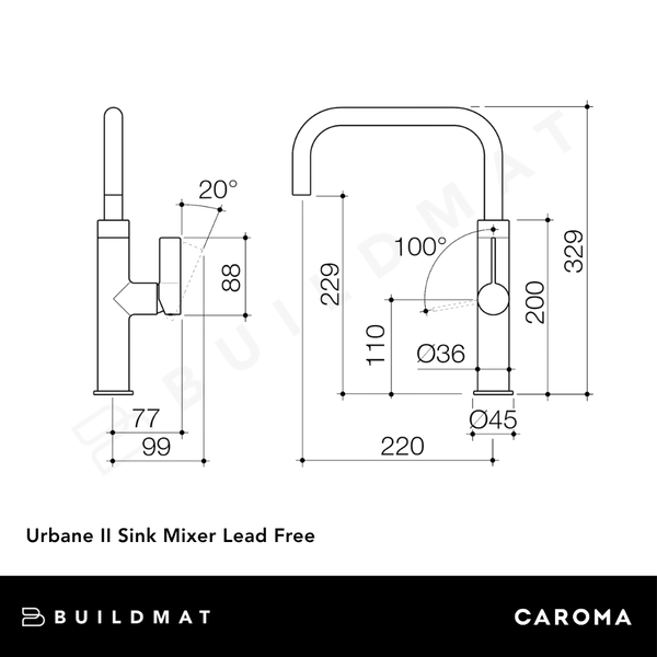 Caroma Urbane II Sink Mixer Matte Black Lead Free