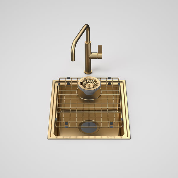 Caroma Urbane II Single Bowl Sink with Urbane II Sink Mixer Brushed Brass