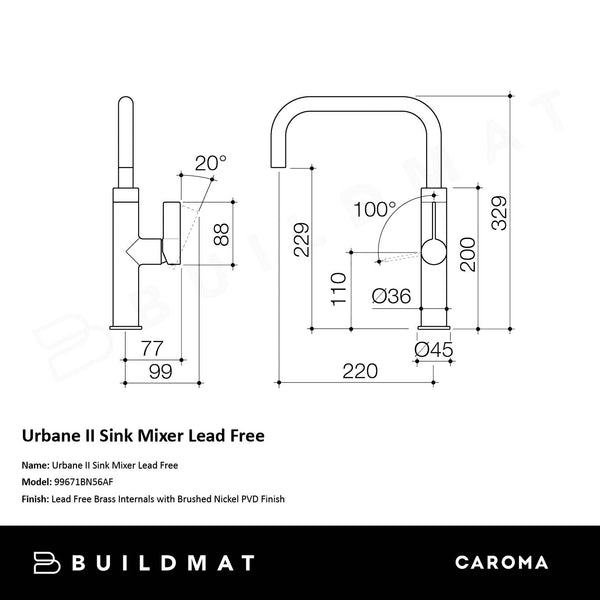 Caroma Urbane II Sink Mixer Lead Free Brushed Nickel