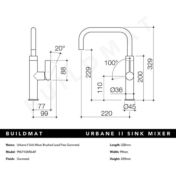 Caroma Urbane II Sink Mixer Brushed Gunmetal Lead Free