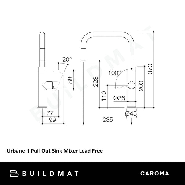 Caroma Urbane II Pull Out Sink Mixer Matte Black Lead Free