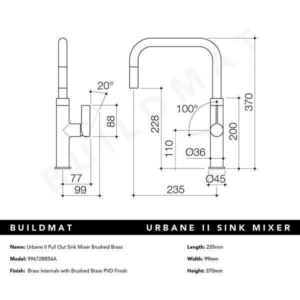Caroma Urbane II Pull Out Sink Mixer Brushed Brass
