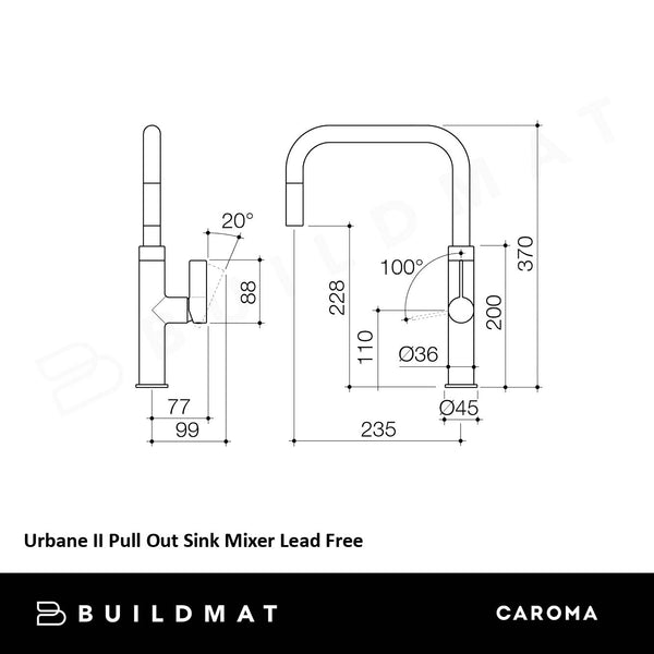 Caroma Urbane II Pull Out Sink Mixer Brushed Brass Lead Free