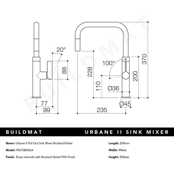 Caroma Urbane II Pull Out Sink Mixer Brushed Nickel Lead Free