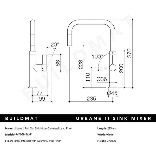 Caroma Urbane II Pull Out Sink Mixer Gunmetal Lead Free