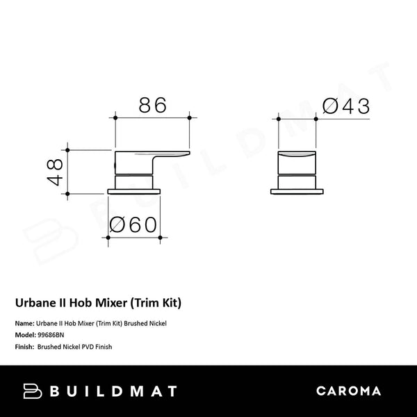 Caroma Urbane II Hob Mixer (Trim Kit) Brushed Nickel