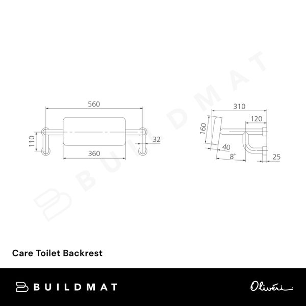 Oliveri Care Toilet Backrest Stainless Steel