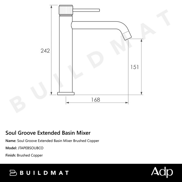 ADP Soul Groove Extended Basin Mixer Brushed Copper