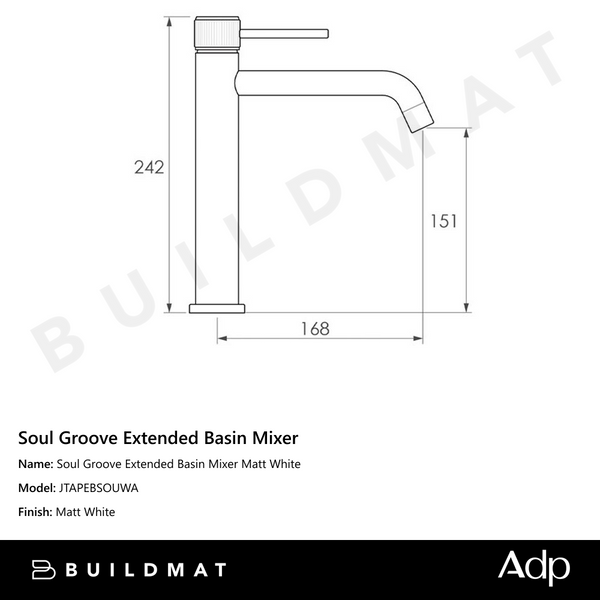 ADP Soul Groove Extended Basin Mixer Matte White