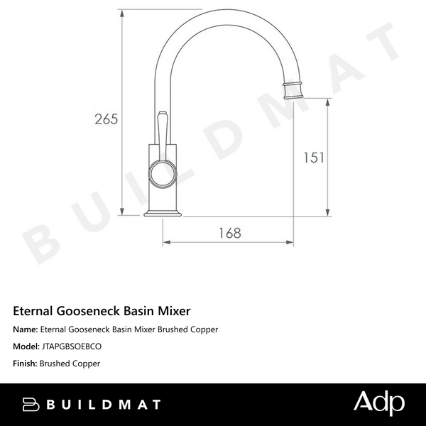 ADP Eternal Gooseneck Basin Mixer Brushed Copper