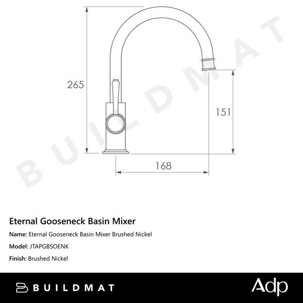 ADP Eternal Gooseneck Basin Mixer Brushed Nickel