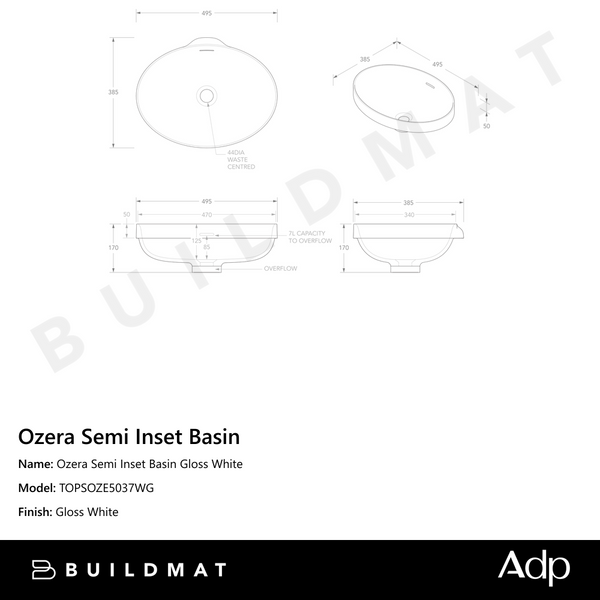 ADP Ozera Semi Inset Basin Gloss White