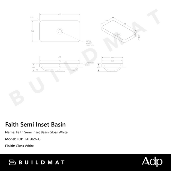 ADP Faith Semi Inset Basin Gloss White