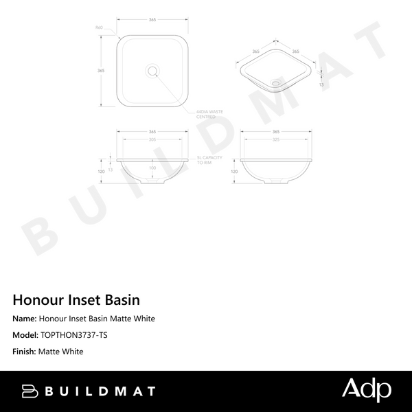 ADP Honour Inset Basin Matte White