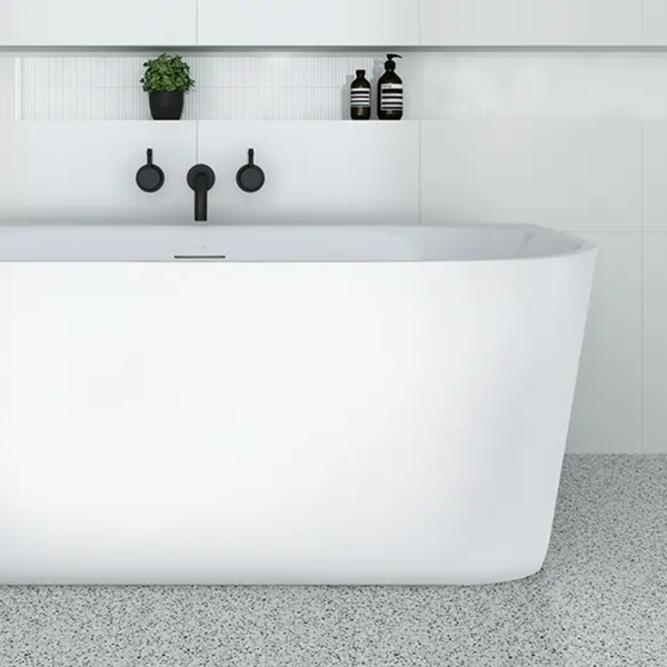 Decina Alegra 1400mm Back to Wall Freestanding Bath with Integrated Overflow Gloss White