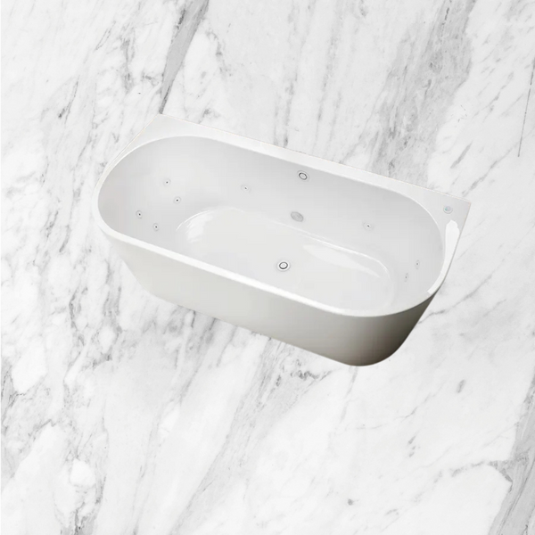 Decina Alegra Contour 1500mm Back to Wall Freestanding Spa Bath White with Chrome Jets