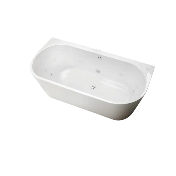 Decina Alegra Contour 1500mm Back to Wall Freestanding Spa Bath White with Chrome Jets