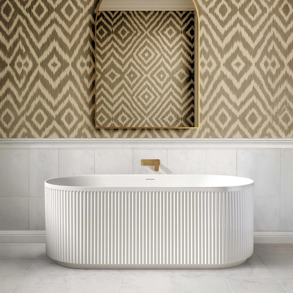 Otti Attica Havana 1500mm Fluted Freestanding Bath With Overflow Gloss White