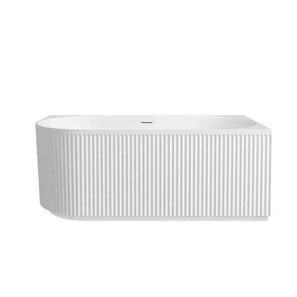 Otti Attica Havana 1500mm Fluted Right Corner Bath with Overflow Matte White