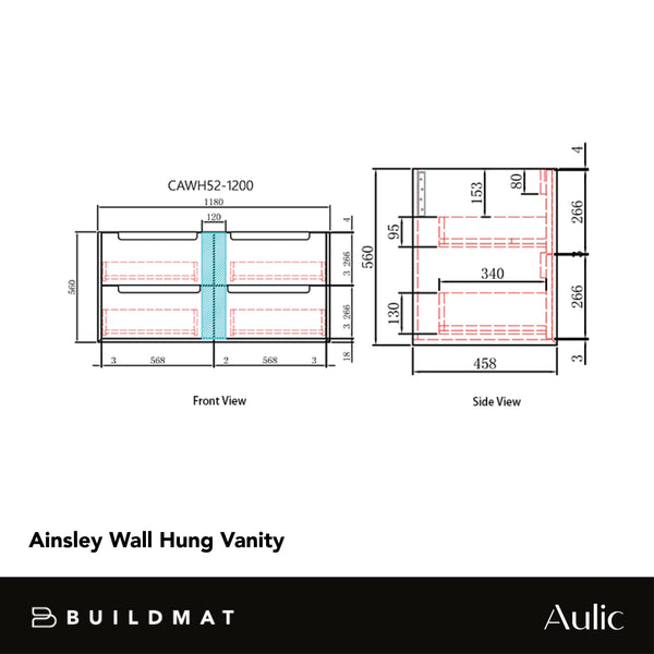 Aulic Ainsley 1200mm Wall Hung Vanity