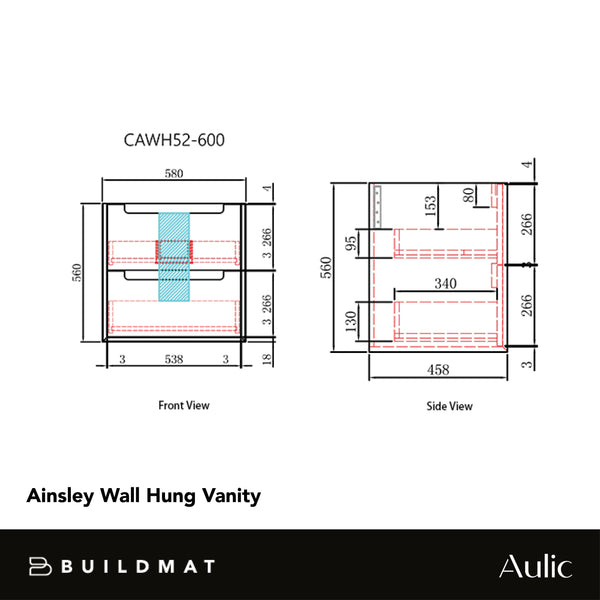 Aulic Ainsley 600mm Wall Hung Vanity