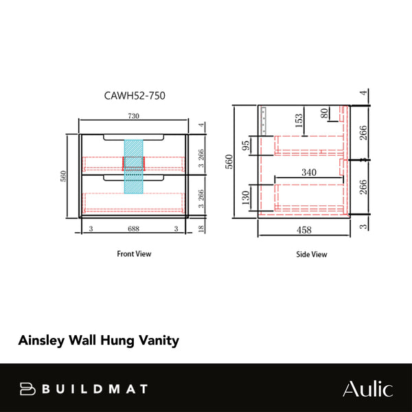 Aulic Ainsley 750mm Wall Hung Vanity