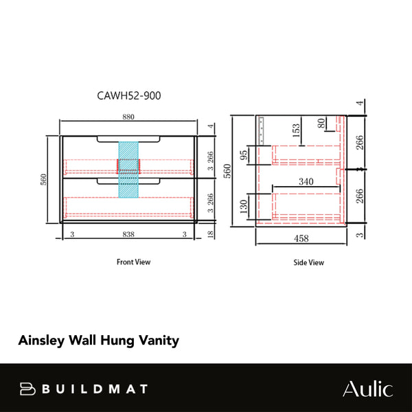 Aulic Ainsley 900mm Wall Hung Vanity