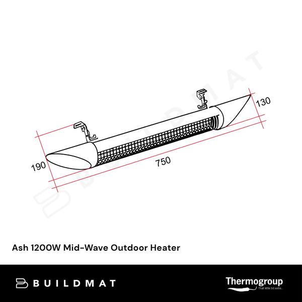 Thermogroup Ash 1200W Mid-Wave Outdoor Heater Black