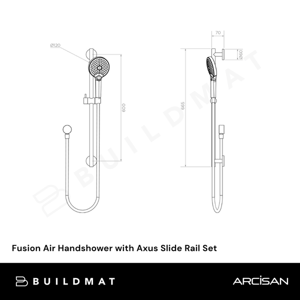 Arcisan Fusion Air Handshower with Axus Slide Rail Set Brushed Iron