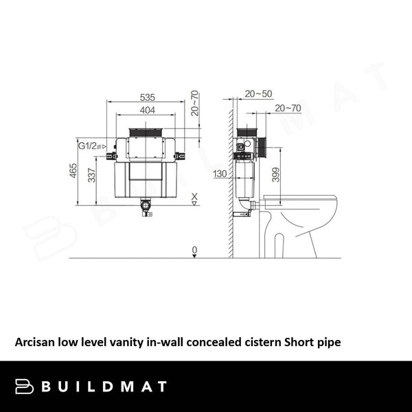 Arcisan Low Level Vanity In-Wall Concealed Cistern Short Pipe