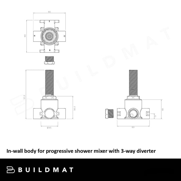 Arcisan In-wall body for progressive shower mixer with 3-way diverter