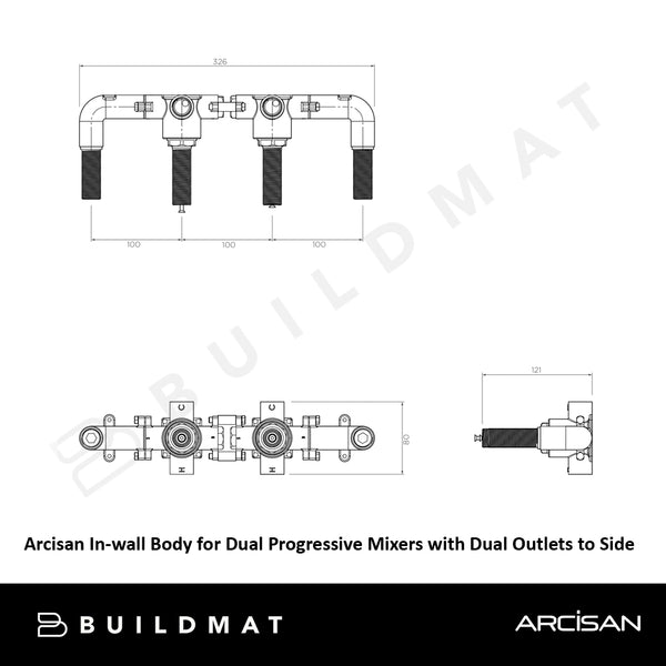 Arcisan In-wall Body for Dual Progressive Mixers with Dual Outlets to Side