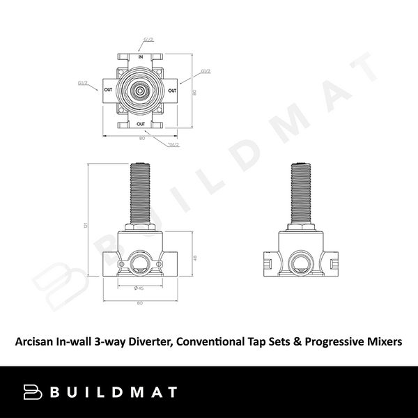 Arcisan In-wall Body for 3-way Diverter for Conventional Tap Sets & Progressive Mixers
