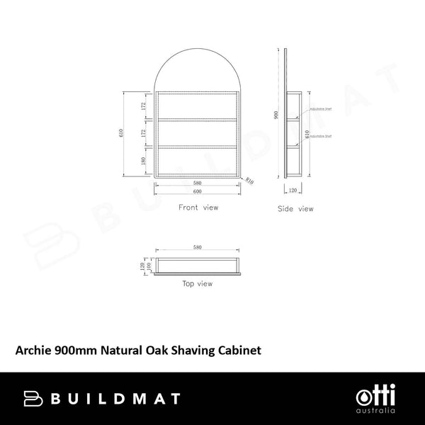 Otti Australia Archie 900x600 Natural Oak Shaving Cabinet