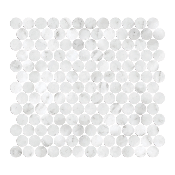 Tiles Callisto Carrara White Penny Round Honed 23 x 23mm